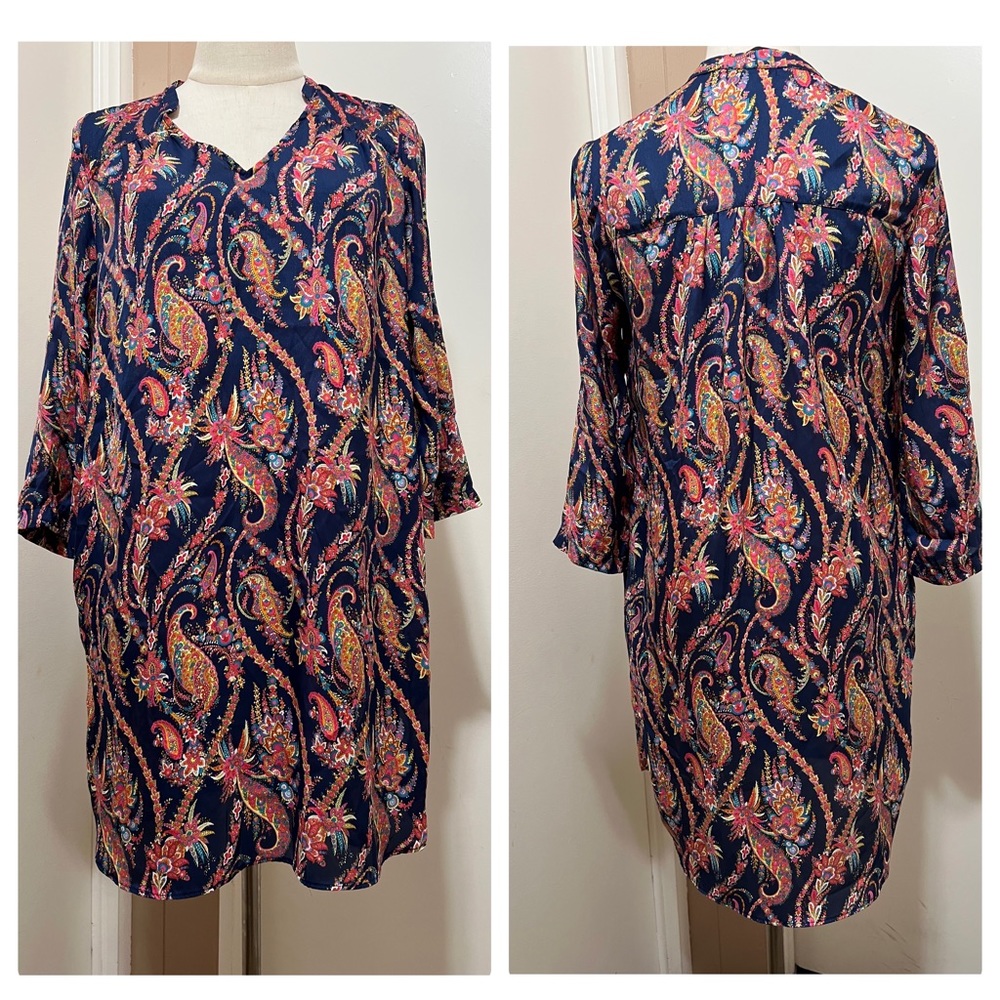 Zara Basic Multicolored Dress Size S 3/4 Sleeve Paisley Print